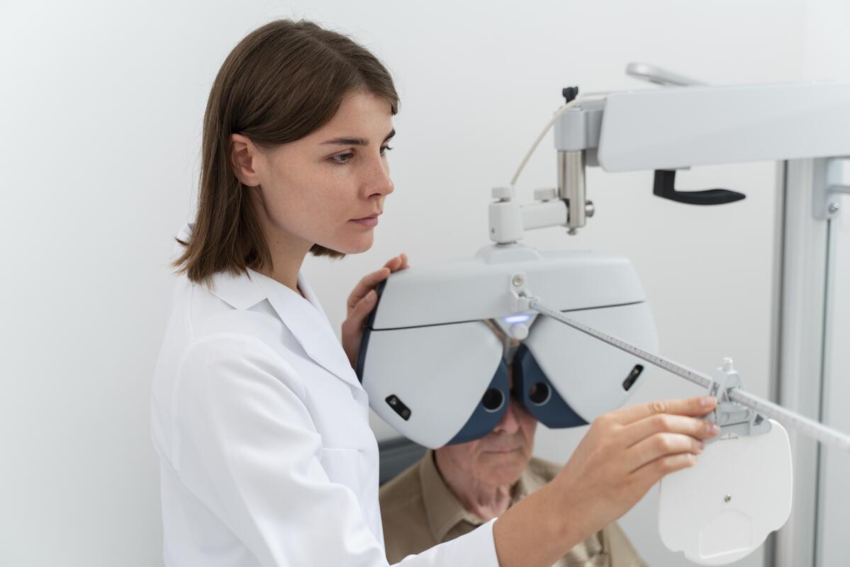 Evaluare si diagnostic pentru exoftalmie - doamna in varsta la control